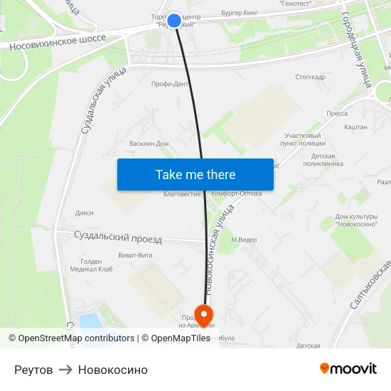 Реутов to Новокосино map
