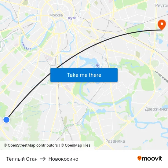 Тёплый Стан to Новокосино map