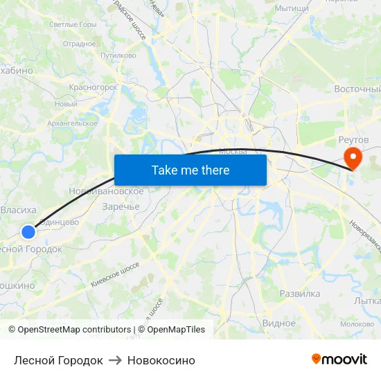 Лесной Городок to Новокосино map