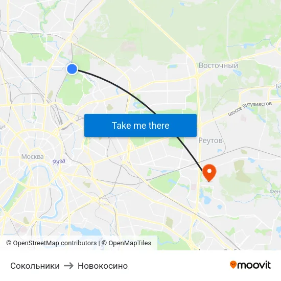 Сокольники to Новокосино map