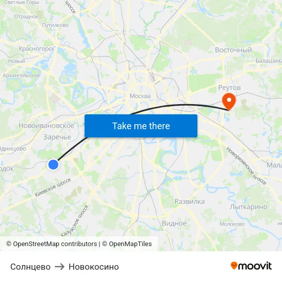 Солнцево to Новокосино map