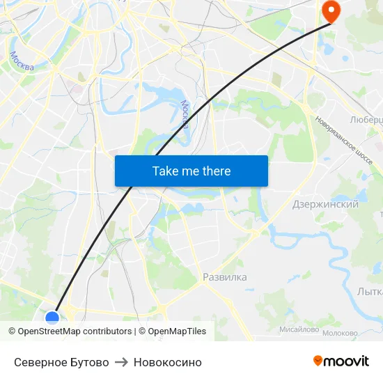 Северное Бутово to Новокосино map