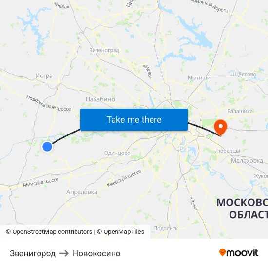Звенигород to Новокосино map