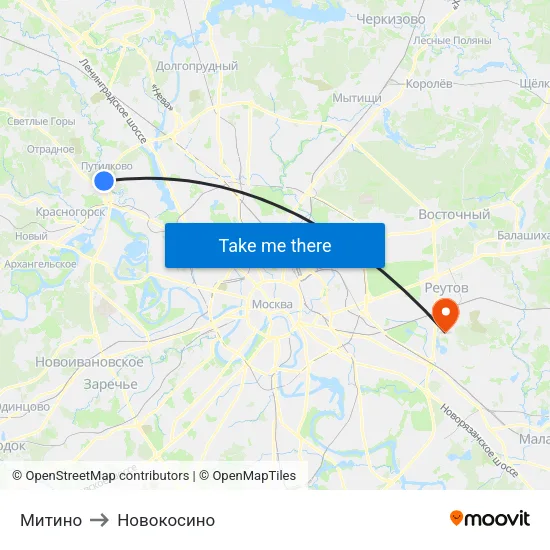 Митино to Новокосино map