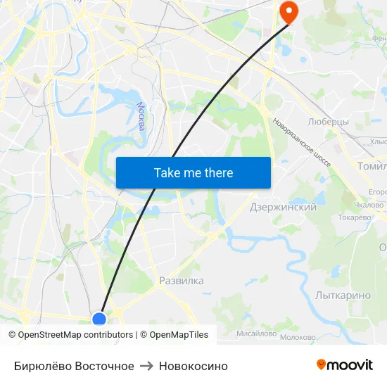 Бирюлёво Восточное to Новокосино map
