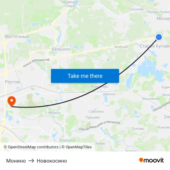 Монино to Новокосино map