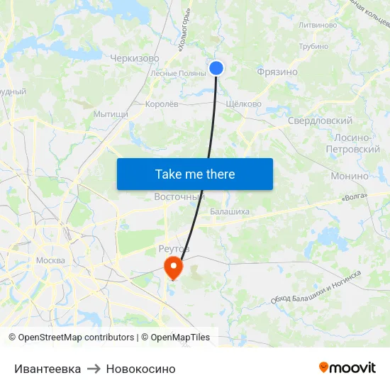 Ивантеевка to Новокосино map