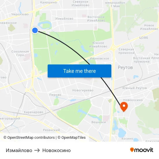 Измайлово to Новокосино map