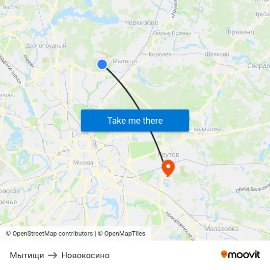 Мытищи to Новокосино map