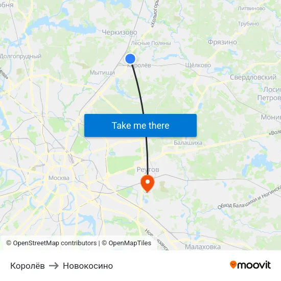 Королёв to Новокосино map