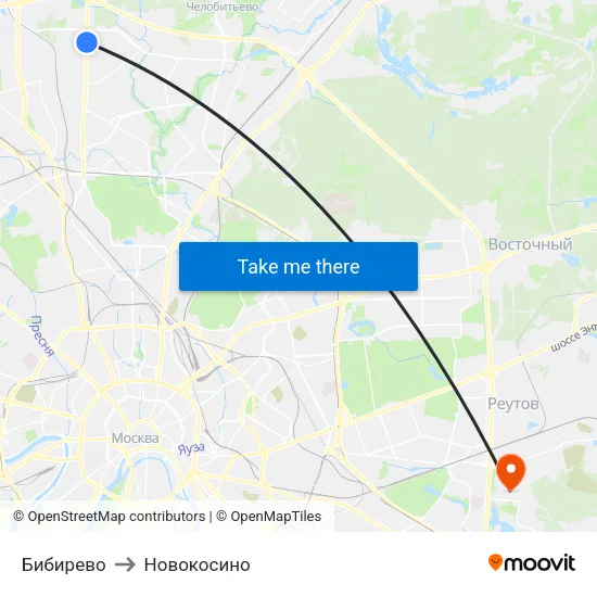 Бибирево to Новокосино map