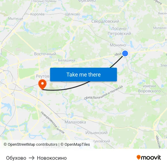 Обухово to Новокосино map