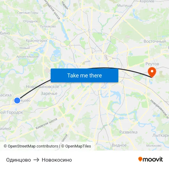 Одинцово to Новокосино map