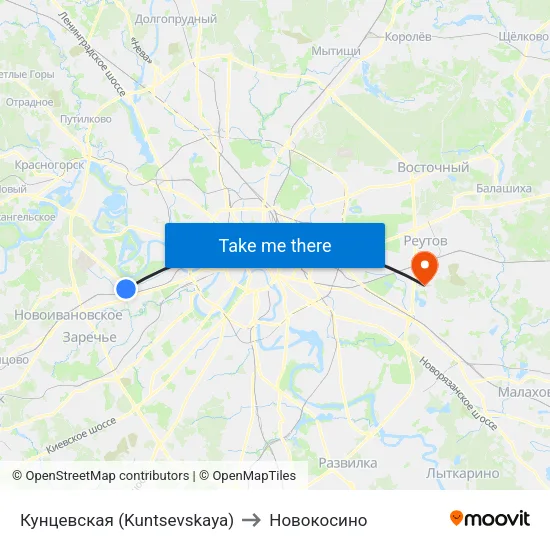 Кунцевская (Kuntsevskaya) to Новокосино map