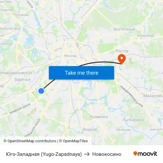 Юго-Западная (Yugo-Zapadnaya) to Новокосино map