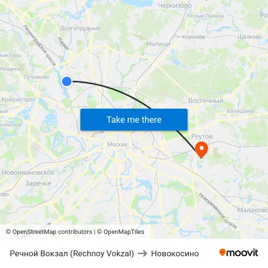 Речной Вокзал (Rechnoy Vokzal) to Новокосино map