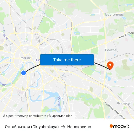 Октябрьская (Oktyabrskaya) to Новокосино map