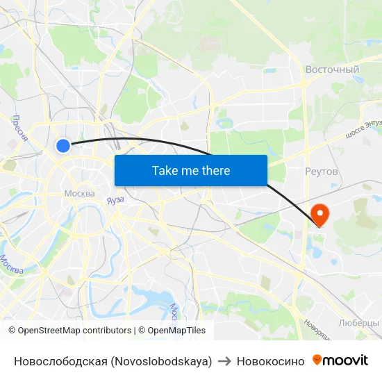 Новослободская (Novoslobodskaya) to Новокосино map