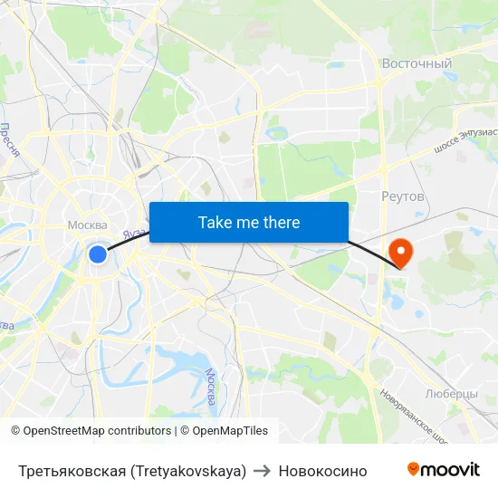 Третьяковская (Tretyakovskaya) to Новокосино map