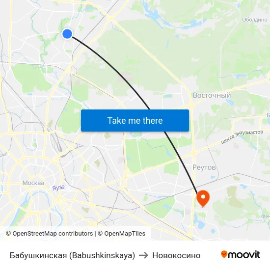 Бабушкинская (Babushkinskaya) to Новокосино map