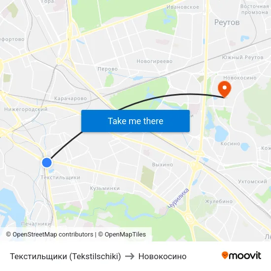 Текстильщики (Tekstilschiki) to Новокосино map