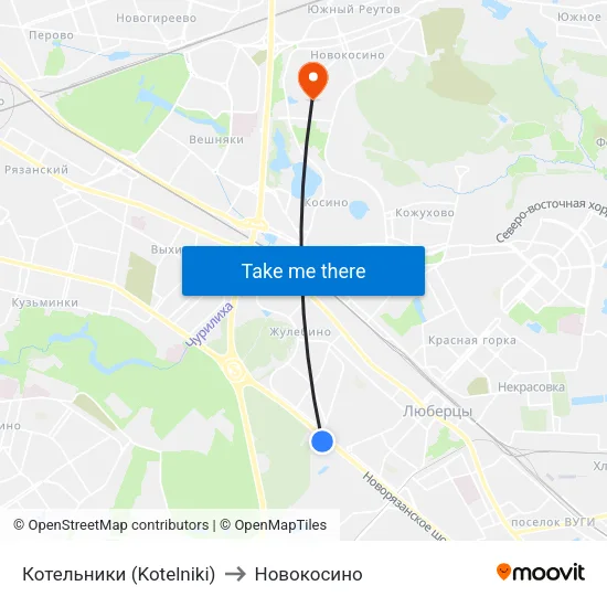 Котельники (Kotelniki) to Новокосино map