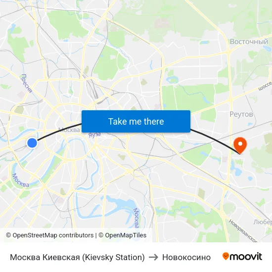 Москва Киевская (Kievsky Station) to Новокосино map