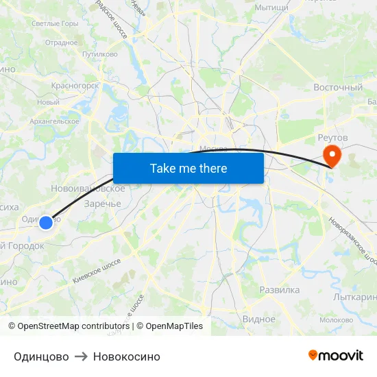 Одинцово to Новокосино map