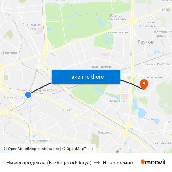 Нижегородская (Nizhegorodskaya) to Новокосино map