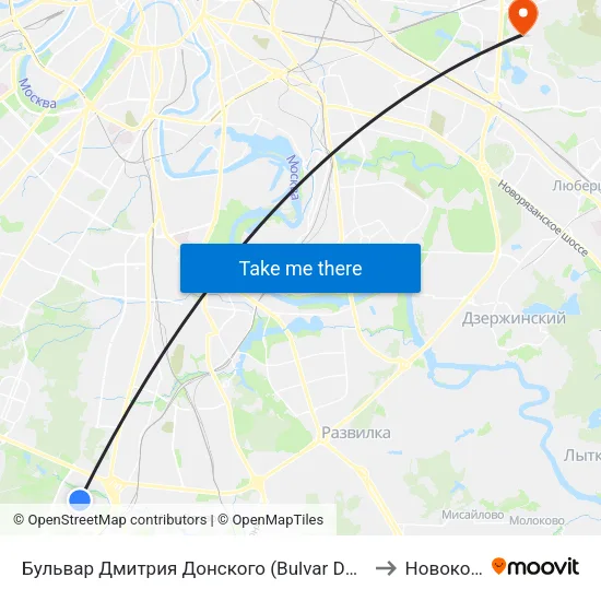 Бульвар Дмитрия Донского (Bulvar Dmitriya Donskogo) to Новокосино map