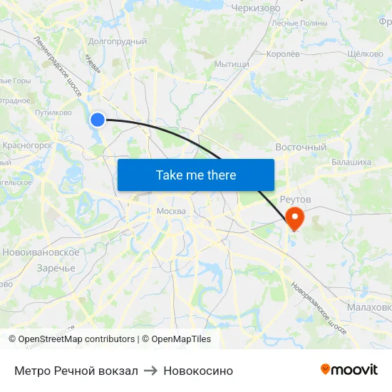 Метро Речной вокзал to Новокосино map