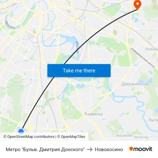 Метро "Бульв. Дмитрия Донского" to Новокосино map
