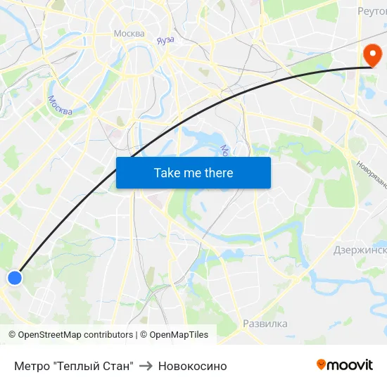 Метро "Теплый Стан" to Новокосино map