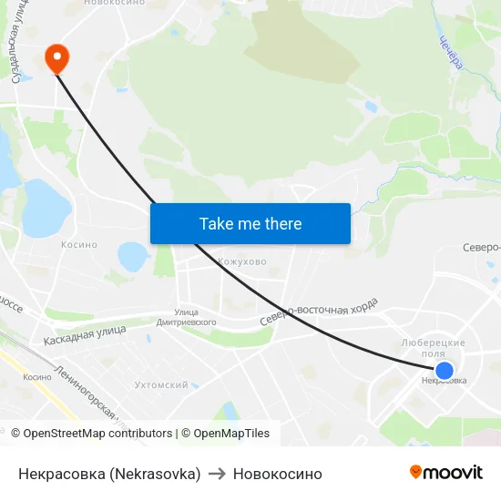 Некрасовка (Nekrasovka) to Новокосино map