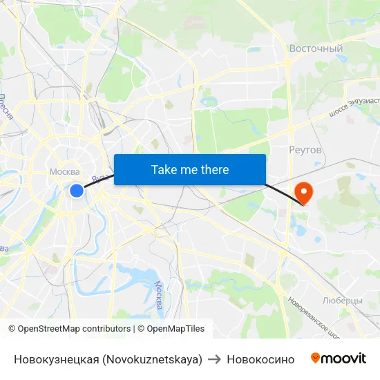 Новокузнецкая (Novokuznetskaya) to Новокосино map