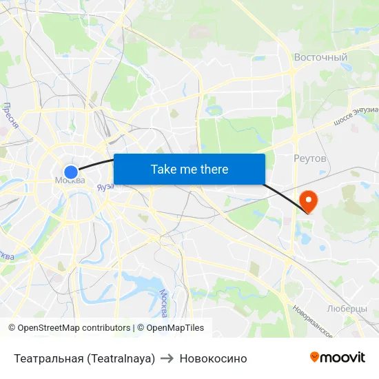 Театральная (Teatralnaya) to Новокосино map
