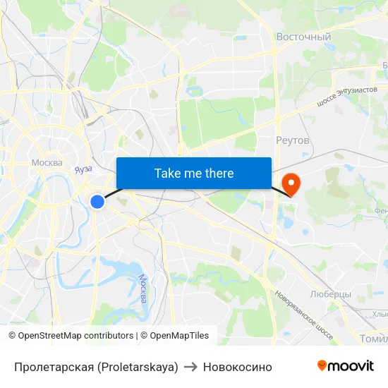 Пролетарская (Proletarskaya) to Новокосино map