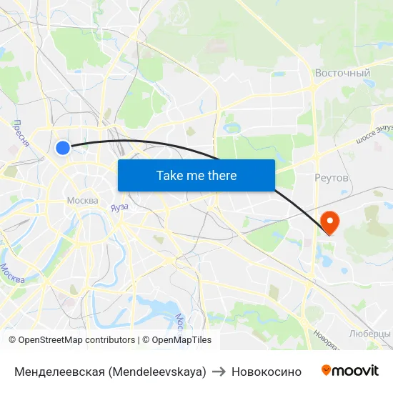 Менделеевская (Mendeleevskaya) to Новокосино map