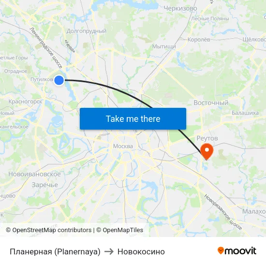 Планерная (Planernaya) to Новокосино map