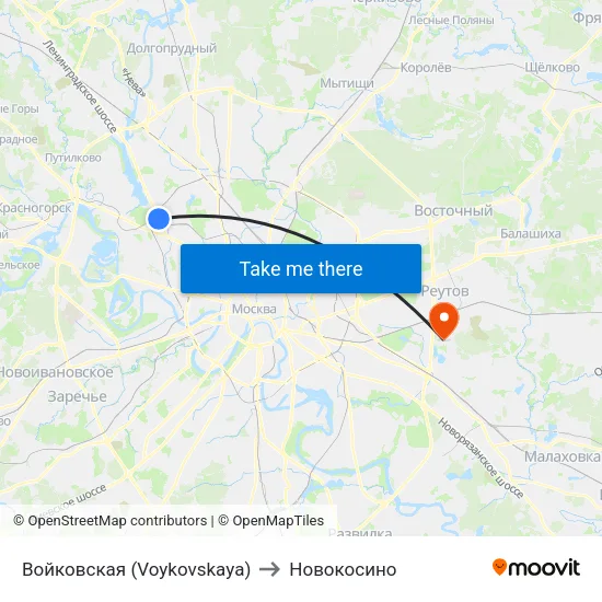 Войковская (Voykovskaya) to Новокосино map