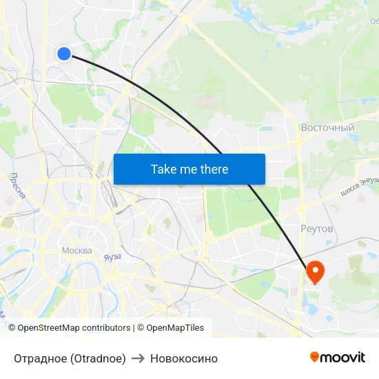 Отрадное (Otradnoe) to Новокосино map