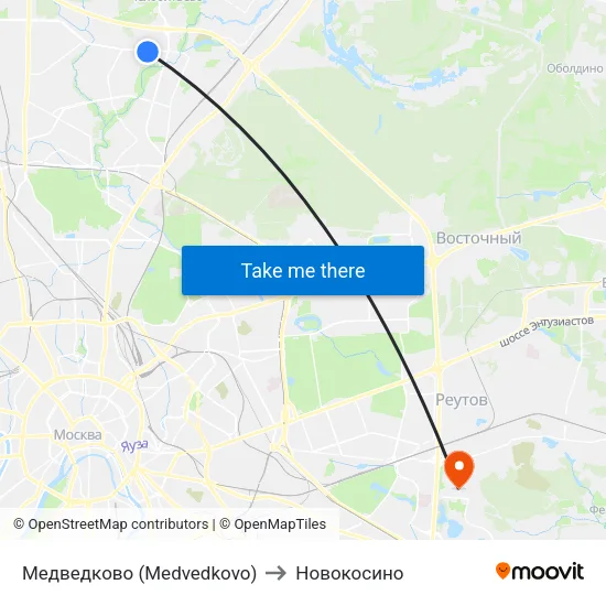 Медведково (Medvedkovo) to Новокосино map