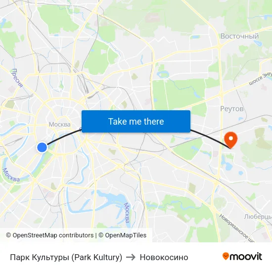 Парк Культуры (Park Kultury) to Новокосино map