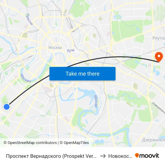 Проспект Вернадского (Prospekt Vernadskogo) to Новокосино map