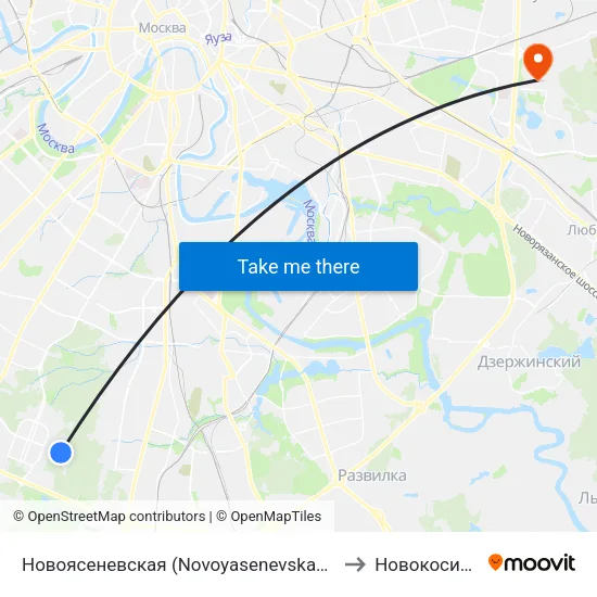 Новоясеневская (Novoyasenevskaya) to Новокосино map