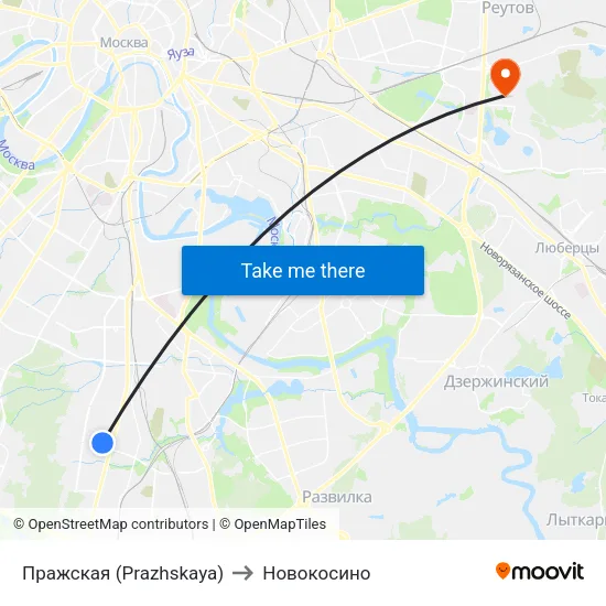 Пражская (Prazhskaya) to Новокосино map