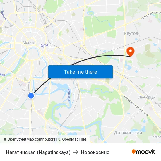 Нагатинская (Nagatinskaya) to Новокосино map