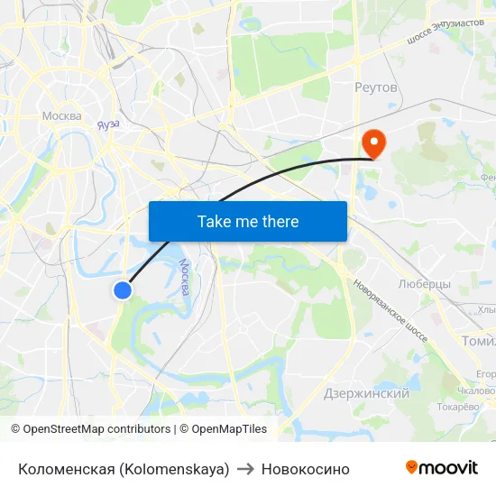 Коломенская (Kolomenskaya) to Новокосино map