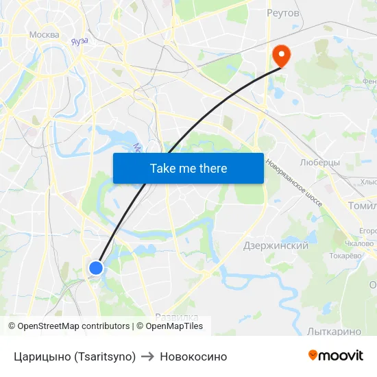 Царицыно (Tsaritsyno) to Новокосино map