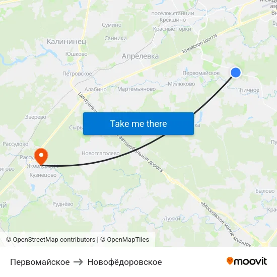 Первомайское to Новофёдоровское map